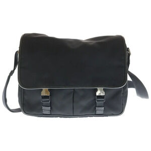 PRADA logo jacquard shoulder bag black leather